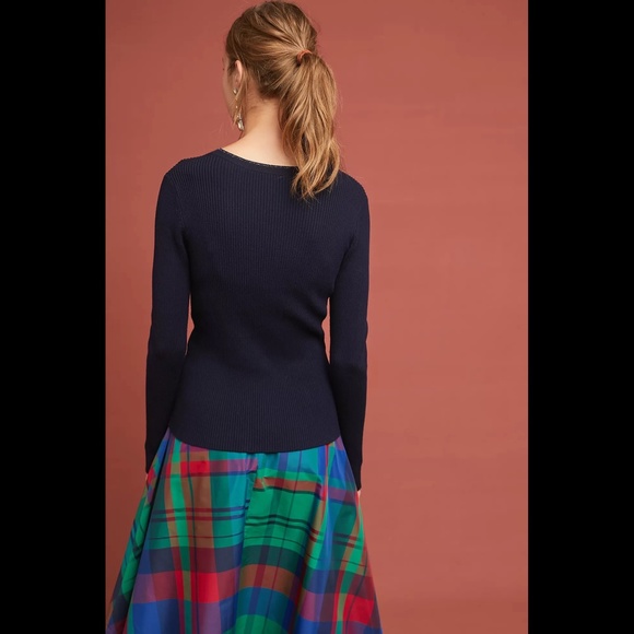 Anthropologie Moth Ribbed Knit V-Neck Pullover Sweater - Picture 2 of 16